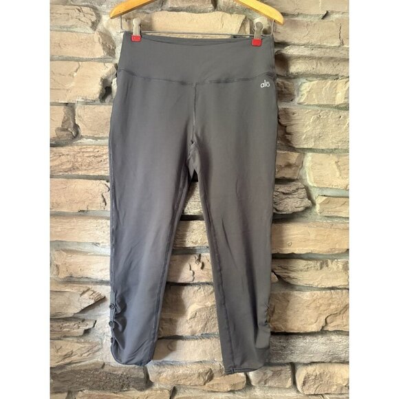 Alo Yoga Women’s Leggings Size S Gray High Waist Button Ankle Stretch - Picture 1 of 11